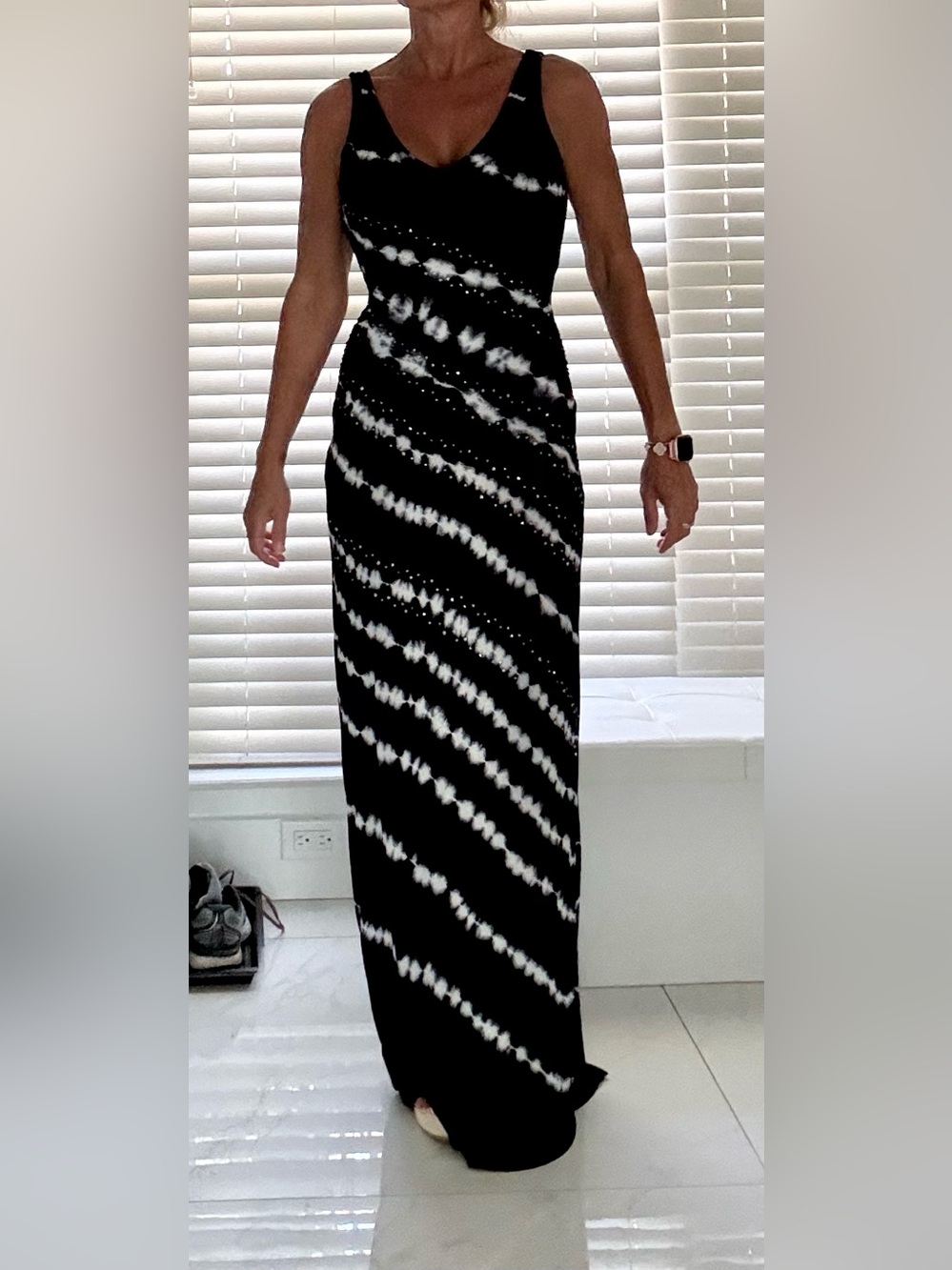 INC International Concepts Black & White Body-Hugging Sparkling Maxi Dress
